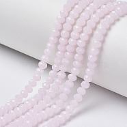 Glass Beads Strands, Imitation Jade, Faceted, Rondelle, Pink, 4x3mm, Hole: 0.4mm, about 130pcs/strand, 16.54 inch(42cm)(EGLA-A034-J4mm-D02)