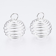 Iron Wire Pendants, Spiral Bead Cage Pendants, Round, Silver, 25~26x20mm, Hole: 5~6mm(X1-IFIN-R231-20mm-S)