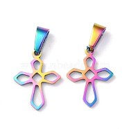 Ion Plating(IP) 304 Stainless Steel Pendants, Cross, Rainbow Color, 19x15x1.2mm, Hole: 3.5x7mm(STAS-H122-02M)