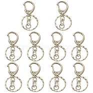 10Pcs Alloy Keychain Clasp Findings, with Alloy Swivel Clasp and Iron Rings, Platinum, 50mm(PALLOY-YW026-02)