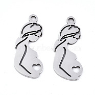 Mother's Day 201 Stainless Steel Pendants, Laser Cut, Pregnant Woman, Stainless Steel Color, 23x10x0.9mm, Hole: 1.6mm(STAS-S081-039)