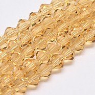 Transparent Glass Beads Strands, Faceted, Bicone, Goldenrod, 4x4mm, Hole: 0.8mm, about 82~85pcs/strand, 12.01~12.2 inch(30.5~31cm)(EGLA-A039-T4mm-D18)