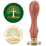 Wax Seal Stamp Set, Sealing Wax Stamp Solid Brass Head,  Wood Handle Retro Brass Stamp Kit Removable, for Envelopes Invitations, Gift Card, Tree of Life Pattern, 83x22mm(AJEW-WH0208-807)