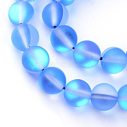 Synthetic Moonstone Beads Strands, Holographic Beads, Dyed, Frosted, Round, Royal Blue, 8mm, Hole: 1mm, about 45~47pcs/strand, 14~15 inch(X-G-R375-8mm-A11)