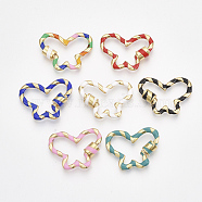 Golden Plated Brass Screw Carabiner Lock Charms, for Necklaces Making, with Enamel, Butterfly, Mixed Color, 21x26x2.5~6mm(KK-S338-158)