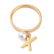 Dual-use Items, 304 Stainless Steel Finger Rings or Pendants, with Plastic Round Beads, Golden, White, Letter.X, US Size 5~9(15.7~18.9mm)(RJEW-O045-21-GX)