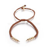 Nylon Cord Braided Bead Bracelets Making, with Brass Beads, Long-Lasting Plated, Real 24K Gold Plated, Saddle Brown, 10-1/4 inch(26cm)~11-5/8 inch(29.6cm)(BJEW-F360-F09)