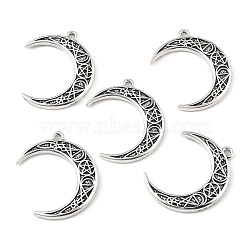 Tibetan Style Alloy Pendants, Moon, Antique Silver, 30x24x2.5mm, Hole: 1.8mm(FIND-A030-01AS)