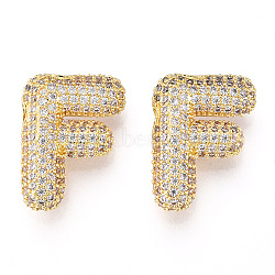 Brass Micro Pave Cubic Zirconia Pendants, Alphabet, Letter F, 17x22.5x8mm, Hole: 4x2.2mm(KK-N254-06G-F)