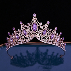 Alloy Rhinestone Hair Bands, Hair Accessories for Woman Girls, Crown, Purple Velvet, 135mm(PW-WG34A4C-06)