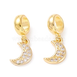 Brass Cubic Zirconia European Dangle Charms, Largr Hole Pendants, Long-Lasting Plated, Real 18K Gold Plated, Half Moon, Clear, 20mm, Hole: 5mm, Pendant: 12x7x1.5mm(KK-B037-11G)