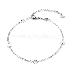 304 Stainless Steel Cable Chain Anklets, with Textured Heart Links and Lobster Claw Clasps, Stainless Steel Color, 9 inch(22.8cm)(AJEW-H104-09P)