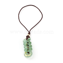 Glass Pendant Decorations, with Nylon Thread and Brass Round Beads, Donut, Golden, Pale Green, 95mm, Hole: 35mm(HJEW-JM00408-05)