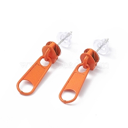 Alloy Zipper Buckle Dangle Stud Earrings with Iron Pins for Women, Dark Orange, 25.5mm, Pin: 0.7mm(EJEW-A090-01G)