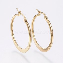 304 Stainless Steel Hoop Earrings, Hypoallergenic Earrings, Flat Ring Shape, Golden, 29~31x2mm, Pin: 0.7x1mm(EJEW-F105-21G)