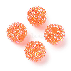 AB-Color Resin Rhinestone Beads, with Acrylic Round Beads Inside, for Bubblegum Jewelry, Tomato, 20x18mm, Hole: 2~2.5mm(RESI-S315-18x20-08)