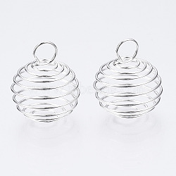 Iron Wire Pendants, Spiral Bead Cage Pendants, Round, Silver, 25~26x20mm, Hole: 5~6mm(X1-IFIN-R231-20mm-S)