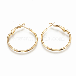 304 Stainless Steel Hoop Earrings, Golden, 12 Gauge, 40x2mm, Pin: 0.8mm(X-STAS-S078-08-40mm)