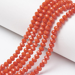 Opaque Solid Color Glass Beads Strands, Faceted, Rondelle, Orange Red, 6x5mm, Hole: 1mm, about 87~90pcs/strand, 17~17.5 inch(42.5~43.75cm)(X1-EGLA-A034-P6mm-D03)