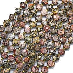 Natural Leopard Skin Jasper Beads Strands, with Seed Beads, Faceted, Flat Round, 6~6.5x4mm, Hole: 1mm, about 50pcs/strand, 15.35 inch(39cm)(G-K389-B17-01)