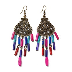 Antique Bronze Iron Chandelier Earrings, Synthetic Gemstone Beaded Tassel Earrings, Colorful, 100mm(VQ0378-2)