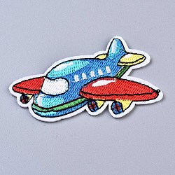 Airplane Appliques, Computerized Embroidery Cloth Iron on/Sew on Patches, Costume Accessories, Colorful, 40x68x1.5mm(DIY-S041-017)