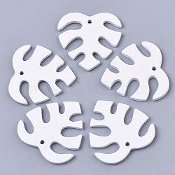 Spray Painted Wood Big Pendants, Laser Cut Wood Shapes, Leaf, White, 35x35x2.5mm, Hole: 2mm(WOOD-TA0002-11)