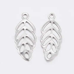 Tarnish Resistant 304 Stainless Steel Pendants, Leaf, Stainless Steel Color, 13x5.5x0.3mm, Hole: 1mm(STAS-K172-27P)