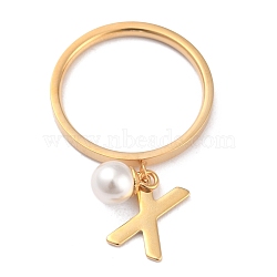 Dual-use Items, 304 Stainless Steel Finger Rings or Pendants, with Plastic Round Beads, Golden, White, Letter.X, US Size 5~9(15.7~18.9mm)(RJEW-O045-21-GX)