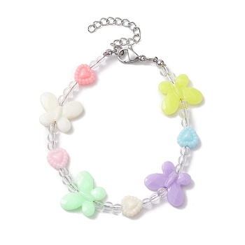 Butterfly & Heart Acrylic Kid Beaded Bracelets for Girls, Colorful, 6 inch(15.3cm)
