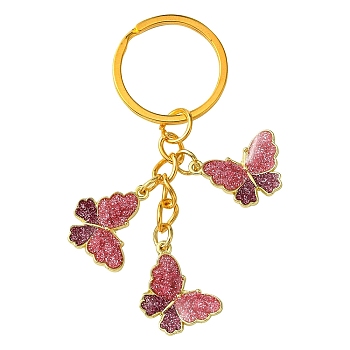 Alloy Enamel Keychain, with Iron Ring, Butterfly, Indian Red, 7.4cm