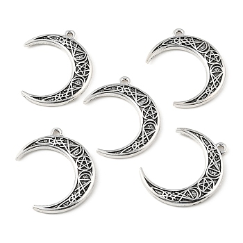 Tibetan Style Alloy Pendants, Moon, Antique Silver, 30x24x2.5mm, Hole: 1.8mm