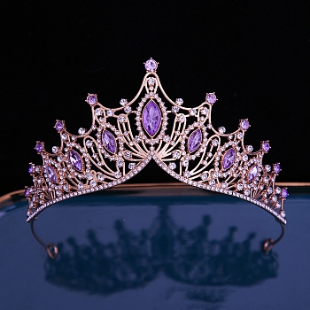 Alloy Rhinestone Hair Bands, Hair Accessories for Woman Girls, Crown, Purple Velvet, 135mm