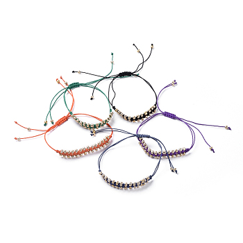 Electroplate Glass Seed Bead Braided Bracelets, Waxed Polyester Cord Square Knot Bracelet, Round Hole Rocailles, Mixed Color, 1 inch~3-7/8 inch(2.5~10cm)