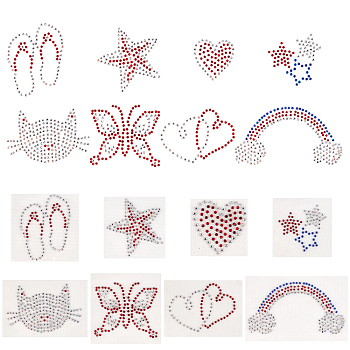 Iron on Decals, Middle East Rhinestone Transfers Patches, Hotfix Rhinestone Sheet, Mixed Shapes, Mixed Color, 16pcs/set
