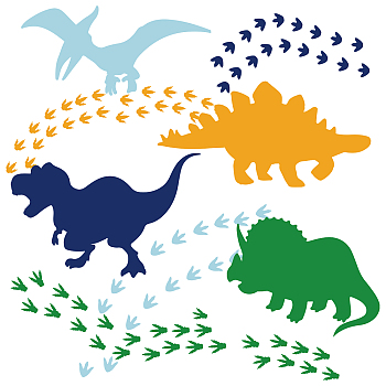 PVC Wall Stickers, for Home Living Room Bedroom Decoration, Rectangle with Dinosaur Pattern, Mixed Color, 290x890mm