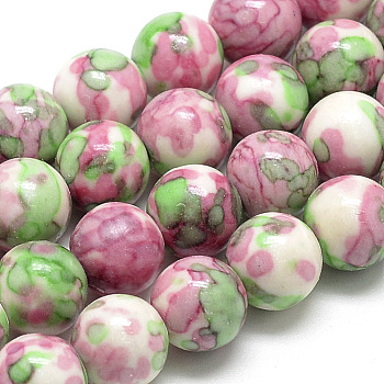 Synthetic Ocean White Jade Beads Strands, Dyed, Round, Flamingo, 12mm, Hole: 1.5mm, about 33pcs/strand, 16.3 inch