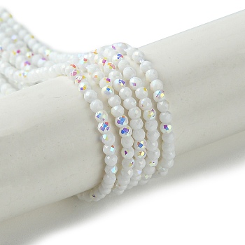 Electroplated Glass Beads Strands, Faceted, Half Plated, AB Color Plated, Round, White, 2mm, Hole: 0.7mm, about 200pcs/strand, 14.57''(37cm)