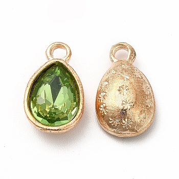Faceted Glass Rhinestone Pendants, with Golden Tone Zinc Alloy Findings, Teardrop Charms, Medium Sea Green, 15x9x5mm, Hole: 2mm