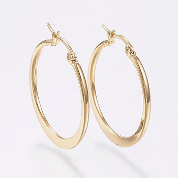 304 Stainless Steel Hoop Earrings, Hypoallergenic Earrings, Flat Ring Shape, Golden, 29~31x2mm, Pin: 0.7x1mm