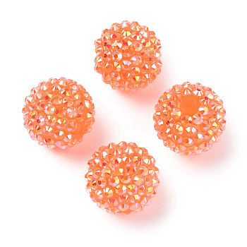 AB-Color Resin Rhinestone Beads, with Acrylic Round Beads Inside, for Bubblegum Jewelry, Tomato, 20x18mm, Hole: 2~2.5mm