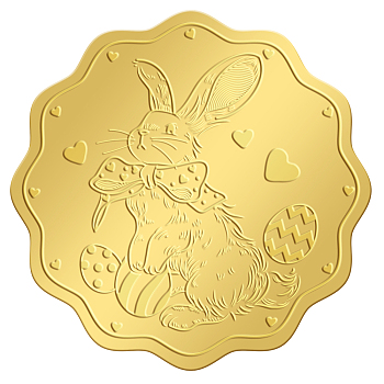 Self Adhesive Gold Foil Embossed Stickers, Medal Decoration Sticker, Rabbit Pattern, 5x5cm