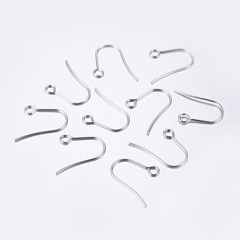 304 Stainless Steel Earring Hooks, Ear Wire, with Horizontal Loop, Stainless Steel Color, 18x15mm, Hole: 2mm, Pin: 0.7mm