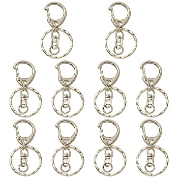 10Pcs Alloy Keychain Clasp Findings, with Alloy Swivel Clasp and Iron Rings, Platinum, 50mm