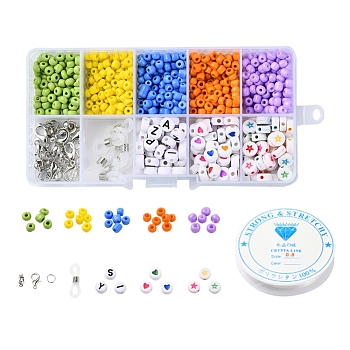 DIY Glasses Chains Making Kits, 600Pcs Flat Round & Round Glass Seed & Acrylic Beads, Zinc Alloy Lobster Claw Clasps, Silicone EyeGlass Holders, Iron Findings, Elastic Crystal Thread, Mixed Color, Beads: 600pcs/set