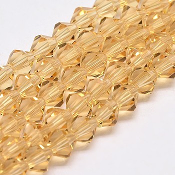 Transparent Glass Beads Strands, Faceted, Bicone, Goldenrod, 4x4mm, Hole: 0.8mm, about 82~85pcs/strand, 12.01~12.2 inch(30.5~31cm)