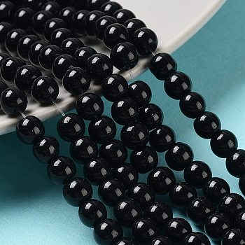 Baking Painted Pearlized Glass Pearl Round Bead Strands, Black, 6~7mm, Hole: 1mm, about 145pcs/strand, 31.4 inch