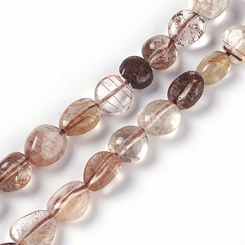 Natural Rutilated Quartz Beads Strands, Tumbled Stone, Nuggets, 5~12x5~8mm, Hole: 1mm, about 47pcs/strand, 15.7 inch(40cm)