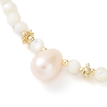 Natural Trochid Shell Beaded Necklaces, Pearl and Glass Beads Necklaces, Real 14K Gold Plated, 15.59 inch(39.6cm)