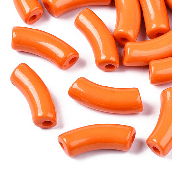 Opaque Acrylic Beads, Curved Tube, Dark Orange, 34.5x13x11mm, Hole: 3.5mm